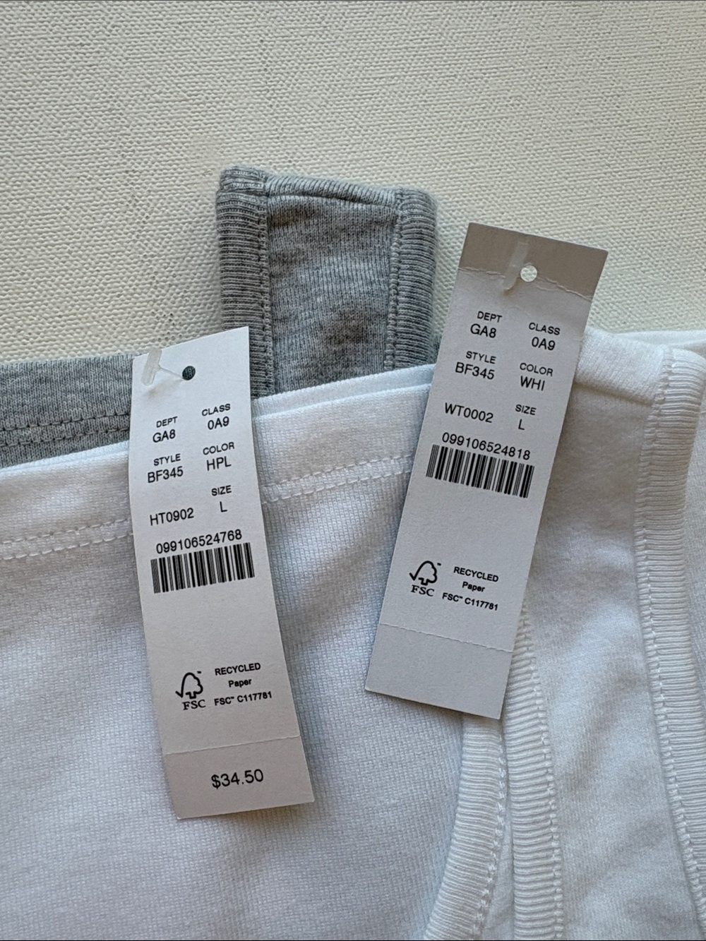 J.Crew Set/2 Perfect-Fit Shelf-Bra Tank Tops -NWT-White/Grey-Size LARGE - Picture 8 of 8